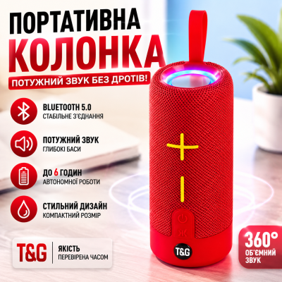 Блютуз колонка портативна акустика з FM радіо USB TF AUX TG619C speakerphone red мікрофоном червона для музики optc-9954