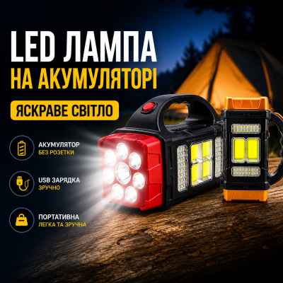 Акумуляторний ліхтар прожектор для дому та кемпінгу 40 LED COB павербанк сонячна зарядка USB PANTHER PT-8267 потужне світло Opt