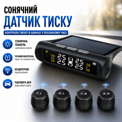 Система контролю тиску в шинах із зовнішніми датчиками сонячною батареєю та цифровим дисплеєм FGH TPMS автомобільний датчик тиску