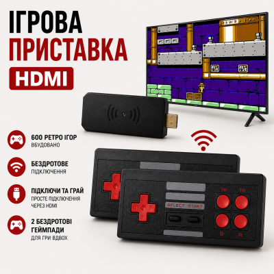 Ігрова приставка Game D600 HDMI 620 ретро ігор 8-bit 2 бездротові джойстики TV гра удвох