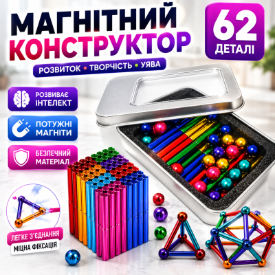 Магнітний конструктор головоломка з паличками та кульками для розвитку логіки і творчості Neo Cube різнокольоровий антистрес Opt