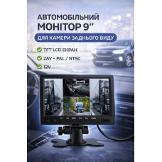 Автомобільний 9 дюймовий монітор для камери заднього огляду + рамка в підголівник Opt City