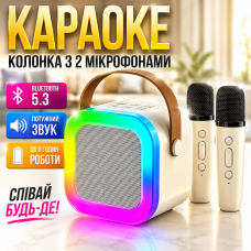 Колонка для караоке блютуз з 2 мікрофонами для дому свят вечірок LED підсвітка стереозвук баси Bluetooth Type C K12 набір Opt City