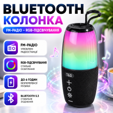 Портативна блютуз колонка компактна акустична система з радіо підсвічуванням TG644 RGB Bluetooth V5.0 black для музики і відпочинк