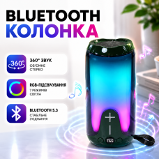 Блютуз-колонка з FM радіо та RGB підсвічуванням для музики і подорожей USB AUX TG651 Green портативна Bluetooth optc-9983
