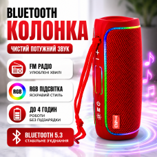 Портативна блютуз колонка червона з ремінцем радіо підсвічуванням гучний зв'язок TG288 FM RGB speakerphone red optc-8699