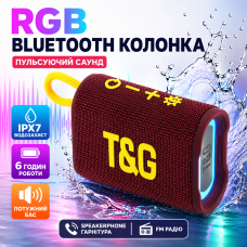 Блютуз колонка для музики TG396 Maroon RGB підсвітка TWS FM радіо стерео звук USB TF portable speaker Bluetooth optc-9993