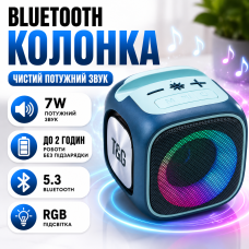 Портативна блютуз колонка для дому відпочинку та вечірок стерео звук RGB підсвітка TG359 TWS blue гучний зв'язок Bluetooth