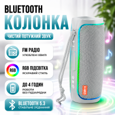 Портативна блютуз колонка TG288 для музики та відпочинку RGB підсвітка FM радіо стерео акустика сіра гучний зв'язок з ремінцем