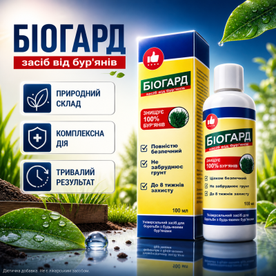 Гербіцид від бур’янів Biogard 100 мл для саду і городу системний засіб захисту рослин тривалий ефект безпечний еко препарат