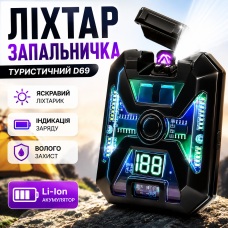 Туристичний ліхтар D69 із запальничкою та Type-C зарядкою акумуляторний ліхтар Police XHP з індикацією заряду optc-10679