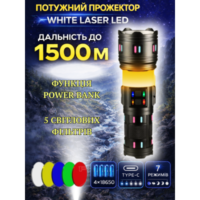 Ліхтар акумуляторний XHP прожектор Police PM60-TG потужний тактичний з zoom Type-C Power Bank 4x18650 optc-10792