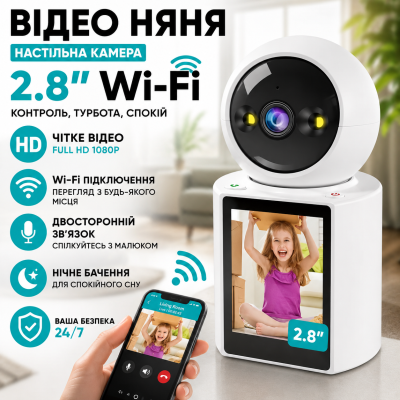 Настільна WiFi камера відеоняня Full HD для дому та дітей нічне бачення iCSee V3 2.8" з датчиком руху Opt City