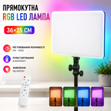 Прямокутна LED лампа для фото відео та стрімів з RGB режимами і пультом PM-36 36х25 см студійне освітлення і ведення блогу Opt