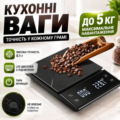 Кухонні електронні ваги до 5 кг з таймером точні цифрові для кухні EK6012 з дисплеєм платформою та функцією тарування Opt City