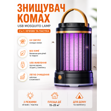 Знищувач комах лампа москітна LED UV USB Type C нічник 5W до 20м2 Camping Mosquito Lamp чорна захист розмір 14x8.5 компактна Opt