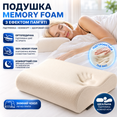 Подушка ортопедична Memory Foam Pillow з ефектом памʼяті анатомічна підтримка шиї комфортний сон для дому Opt City