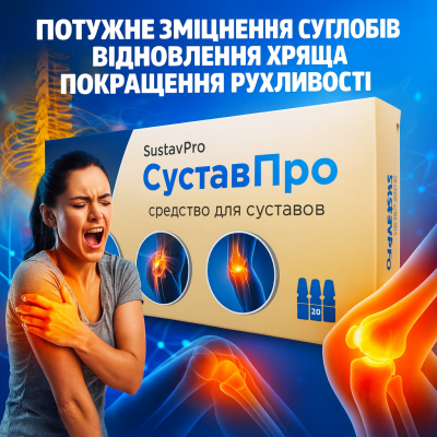 СуставПро 20 ампул потужне зміцнення суглобів SustavPro відновлення хряща зняття болю покращення рухливості підтримка зв’язок