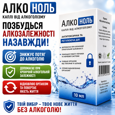 Краплі від алкоголізму АлкоНоль зниження потягу до алкоголю підтримка емоційного балансу AlcoNol природний комплекс city-3029