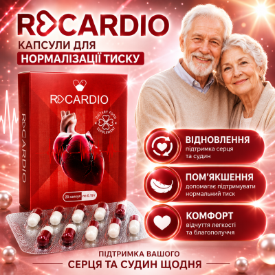 Капсули для нормалізації тиску від гіпертонії Recardio артеріальний тиск серцево-судинний комплекс для підтримки city-4149