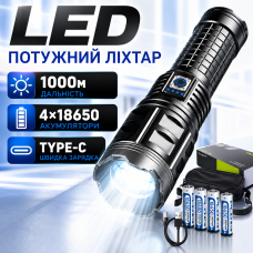 Ліхтар акумуляторний ручний для туризму риболовлі zoom Power Bank Type-C AK138 White Laser PM60-TG металевий Box optc-10103