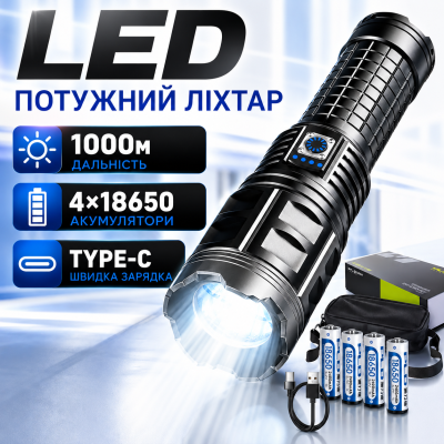 Ліхтар акумуляторний ручний для туризму риболовлі zoom Power Bank Type-C AK138 White Laser PM60-TG металевий Box optc-10103
