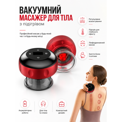 Масажер вакуумний S99 антицелюлітний з підігрівом IR лімфодренаж акумулятор 78x94мм тіло